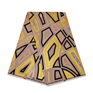 African Wax print fabric - Grand Wax - Beige Gold geometric - Gold embellished