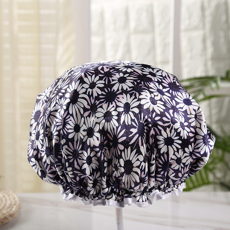 LARGE Shower cap for full hair / curls - White flowers