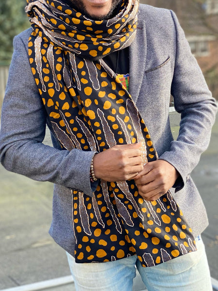 African print Winter scarf for Adults Unisex - Black mud cloth stripes